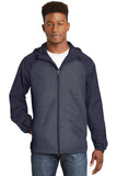 Sport-Tek® Heather Colorblock Raglan Hooded Wind Jacket. JST40