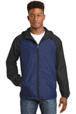 Sport-Tek® Heather Colorblock Raglan Hooded Wind Jacket. JST40